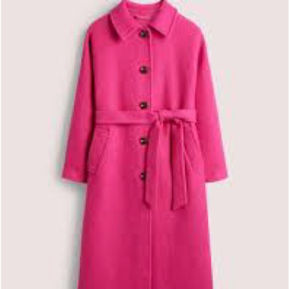 Bright Pink Boden Textured Wool Maxi Coat Size 8 Petite